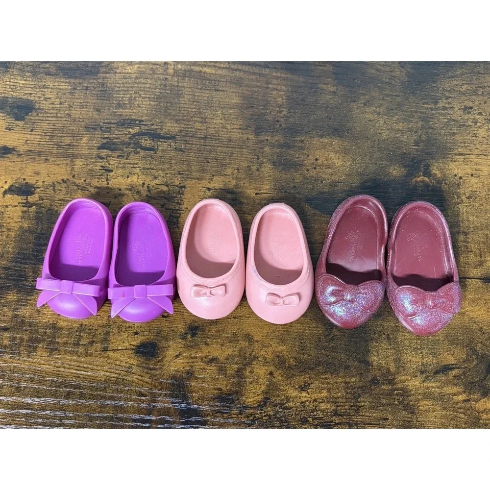 Our Generation Doll Shoes Lot Of 3 Pairs, Slip Ons Flats Purple Pink Mauve